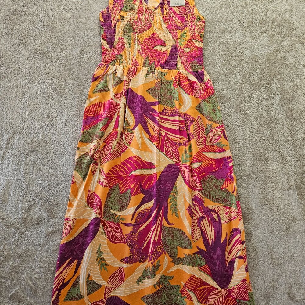 NWT FatFace Aria Tropical Floral Midi Dress Fitted Shirred Top & Flowy Skirt New